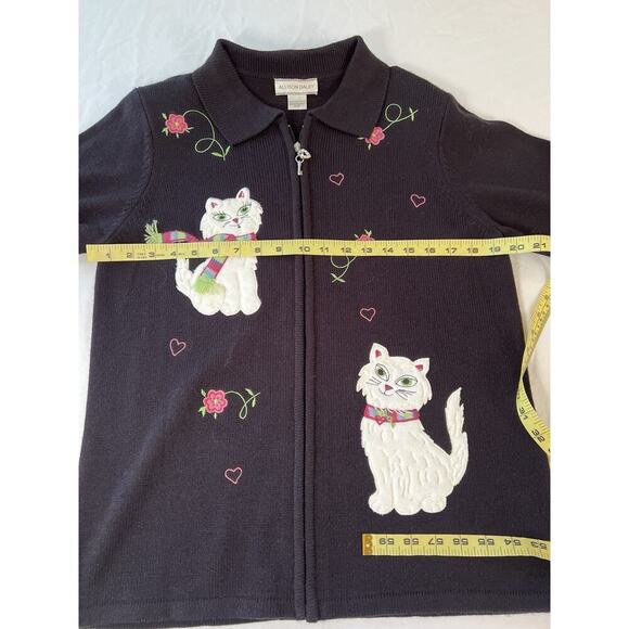 VTG Allison Daley Women SM Black Pink Zip Up Sweater Crazy Cat Lady - Picture 12 of 12